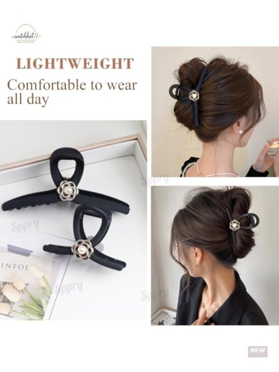 Pearl Hair Claw Clips for Women, Set of 3, Sturdy Plastic, Non-Slip, Medium 3 main image 5